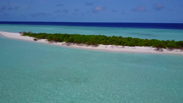 Drone aerial travel of sea view beach journey by blue water and sand background alt