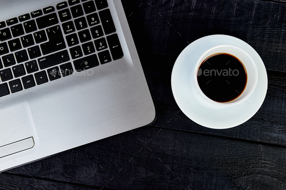 Modern women workplace with notebook or laptop. - Stock Photo - Images