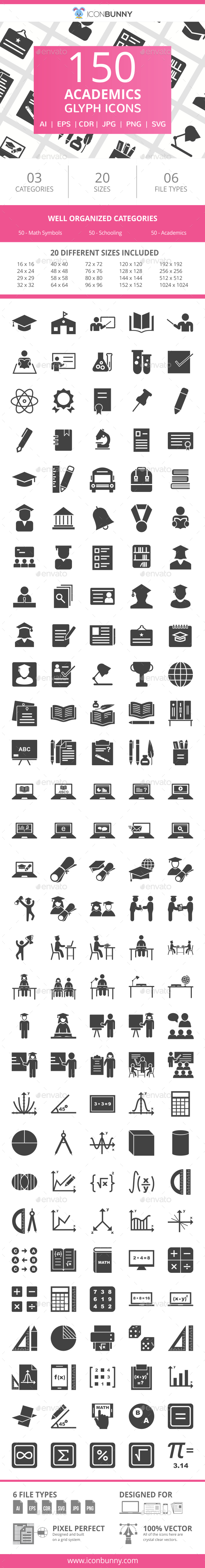 150 Academics Glyph Icons - Icons