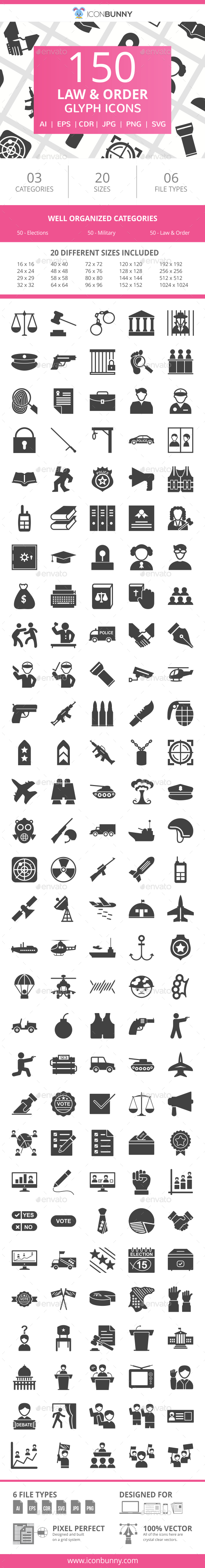 150 Law & Order Glyph Icons - Icons
