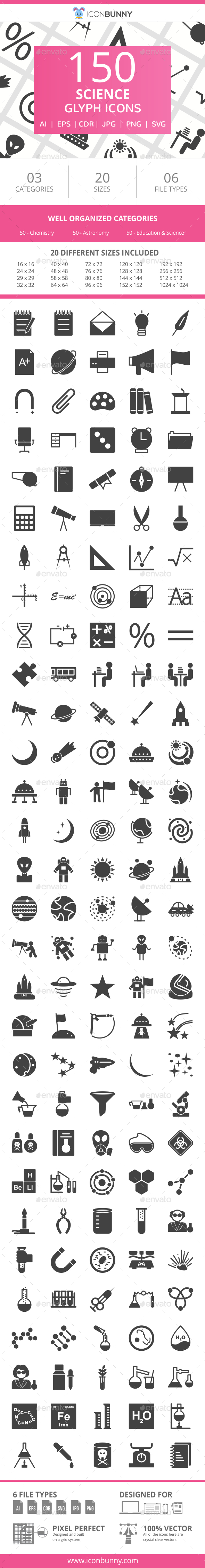 150 Science Glyph Icons - Icons
