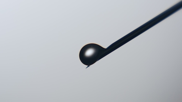 Black Fluid Drops Grow Big on a Metallic Needle and Fall in a Scientific Lab