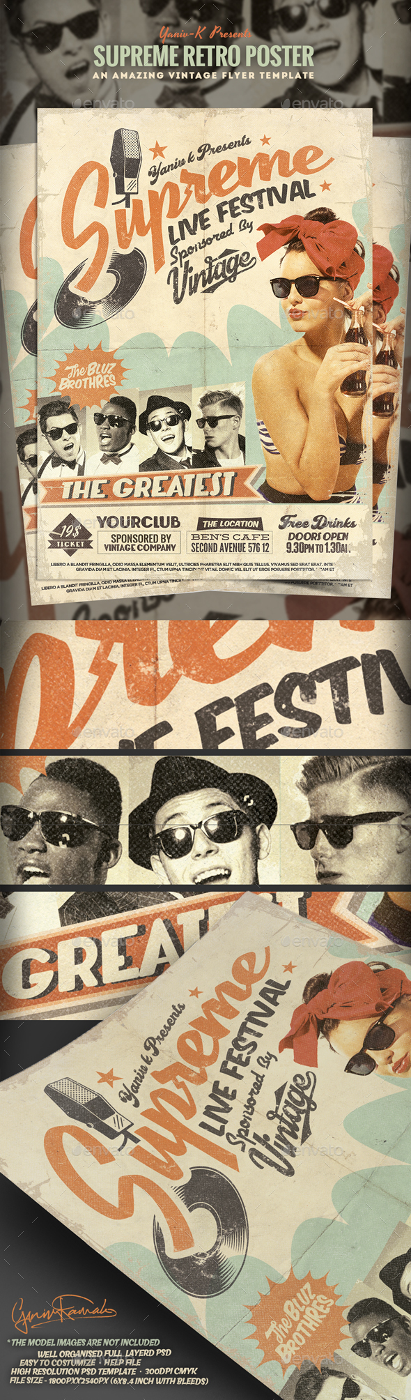 Supreme Retro Flyer Template - Clubs & Parties Events