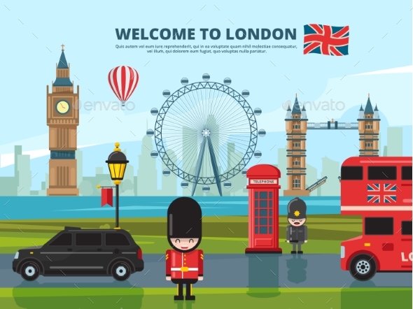 Background Vector Illustration with London Urban - Buildings Objects