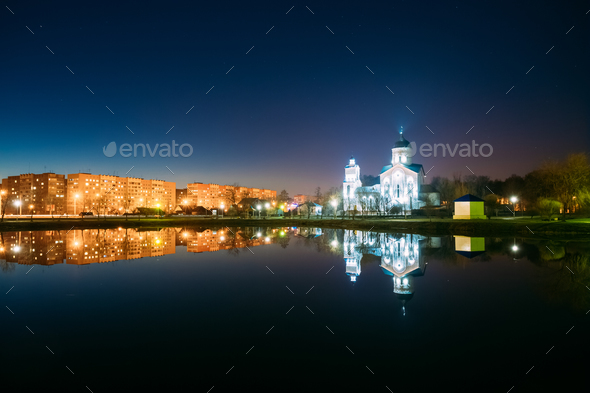 Evening View Of Illuminated Alexander Nevsky Orthodox Church And - Stock Photo - Images