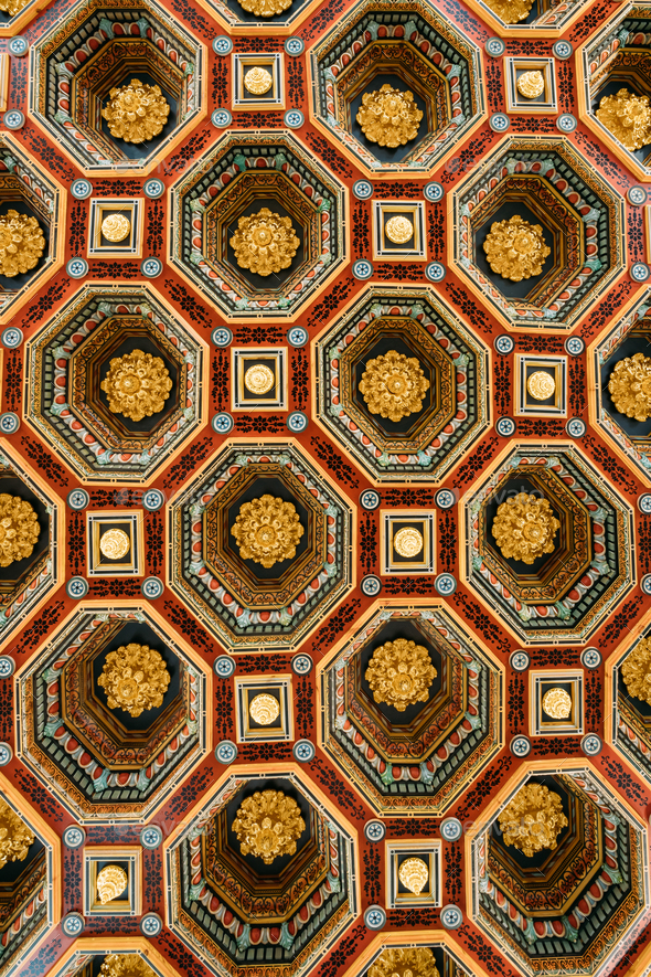 Mir, Belarus. Ceiling Roof In The Dining Room Izba In Castle Com - Stock Photo - Images