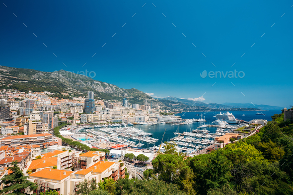 Monaco, Monte Carlo Cityscape. Real Estate Architecture On Mount - Stock Photo - Images