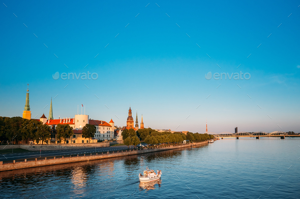 View To Promenad Of Daugava, In Riga, Latvia. Ab Dambis. Travel - Stock Photo - Images