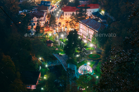 Borjomi, Samtskhe-Javakheti, Georgia. Aerial View Borjomi Citysc - Stock Photo - Images