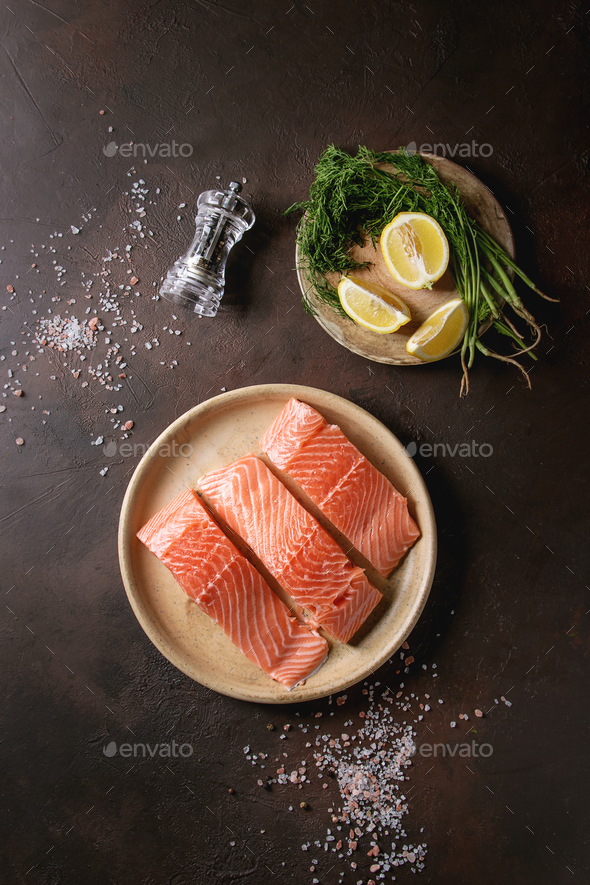 Raw salmon fillet - Stock Photo - Images