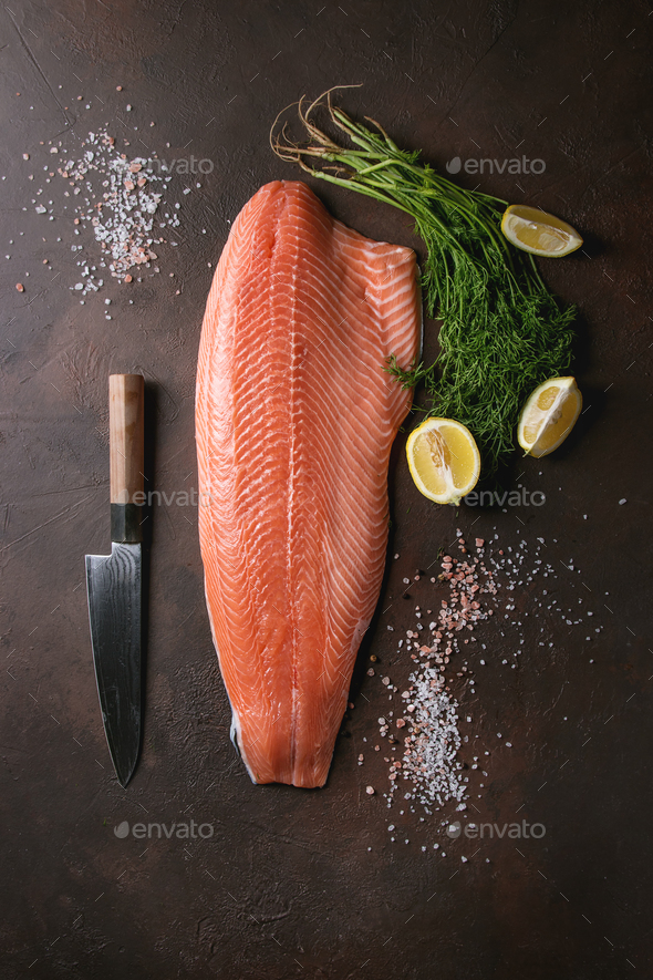 Raw salmon fillet - Stock Photo - Images