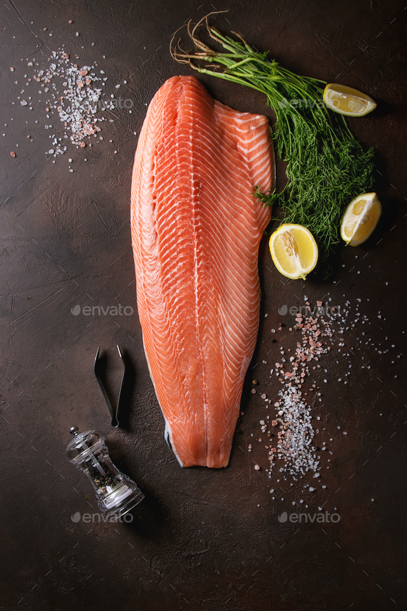 Raw salmon fillet - Stock Photo - Images