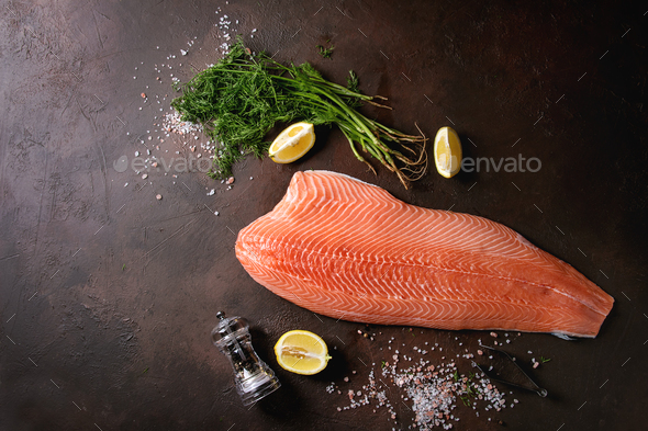 Raw salmon fillet - Stock Photo - Images