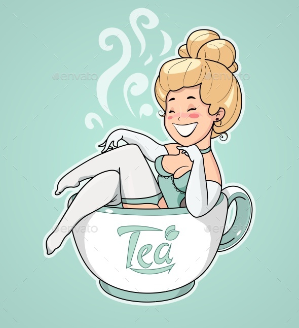 Girl Sits in Tea Cup - People Characters