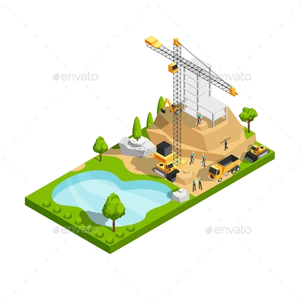 Commercial Building Construction 3d Isometric - Buildings Objects