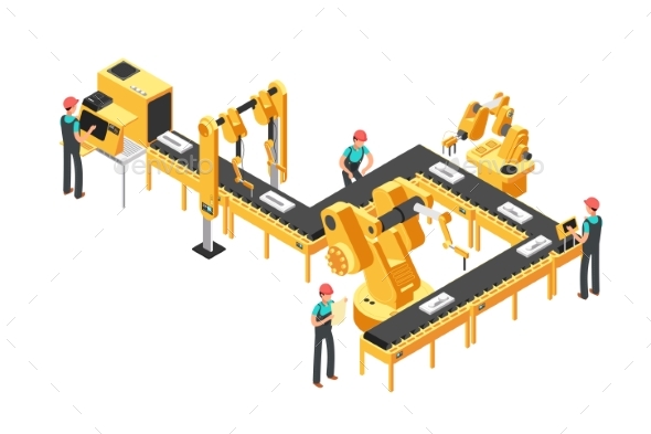 Automated Production Line, Factory Conveyor - Objects Vectors
