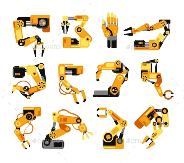 Industrial Robotic Arms Manufacture Technology - Objects Vectors