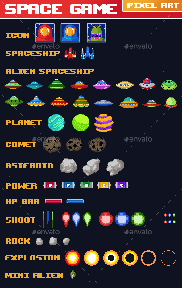 Space Game Pixel Art - Miscellaneous Game Assets