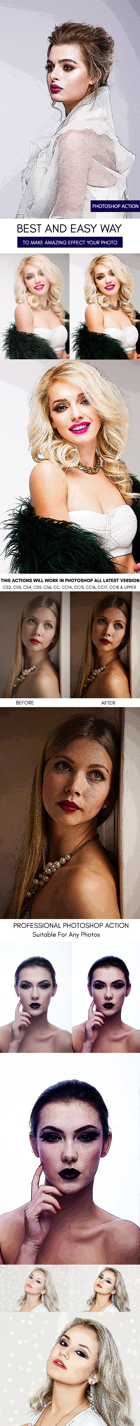 Exaggerated Drawing :: Photoshop Action - Photo Effects Actions