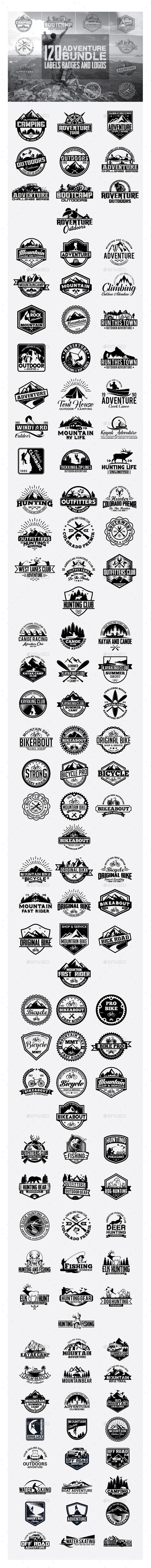 120 Adventure Badges and Logo Bundle - Badges & Stickers Web Elements