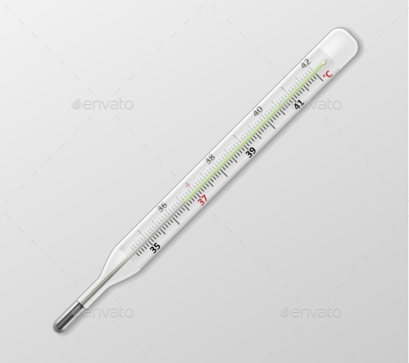 Medical Mercury Thermometer on White Background - Health/Medicine Conceptual
