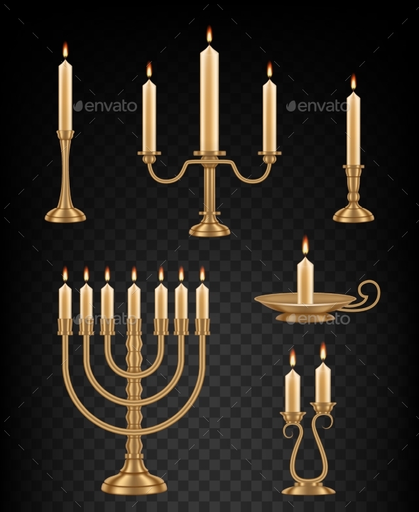 Candlestick with Burning Candles Vector Realistic - Miscellaneous Vectors