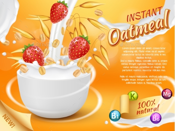 Instant Oatmeal with Strawberry and Milk Splash - Food Objects
