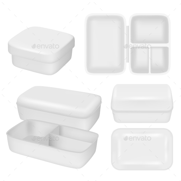 White Empty Plastic Lunch Box Vector Realistic - Food Objects