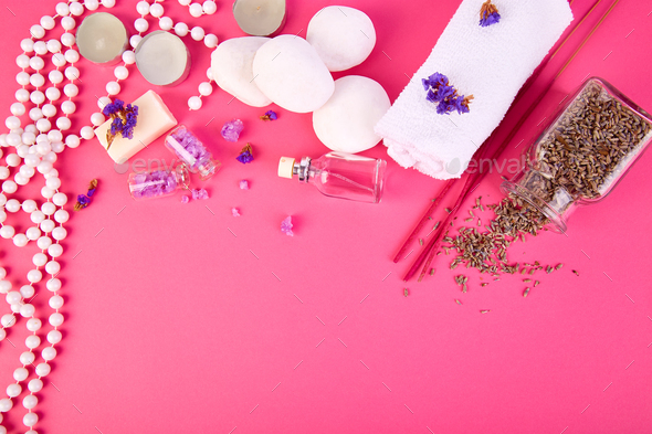 Spa concept. Aromatic candles, soap beauty and Spa cosmetic - Stock Photo - Images