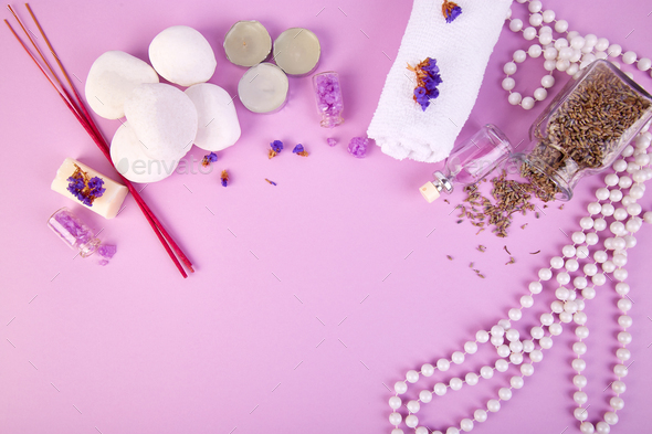 Spa concept. Aromatic candles, soap beauty and Spa cosmetic - Stock Photo - Images