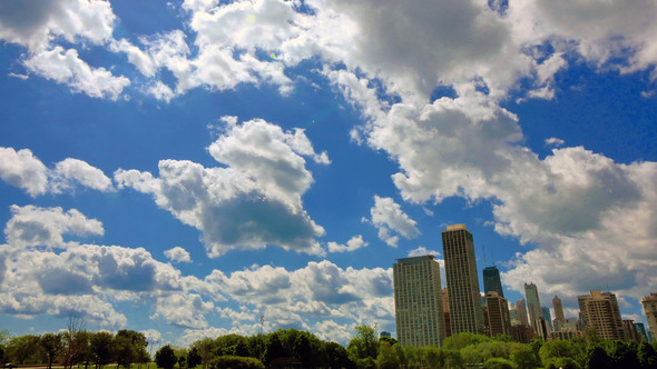 Chicago Skyline with Clouds Crossing the Sky