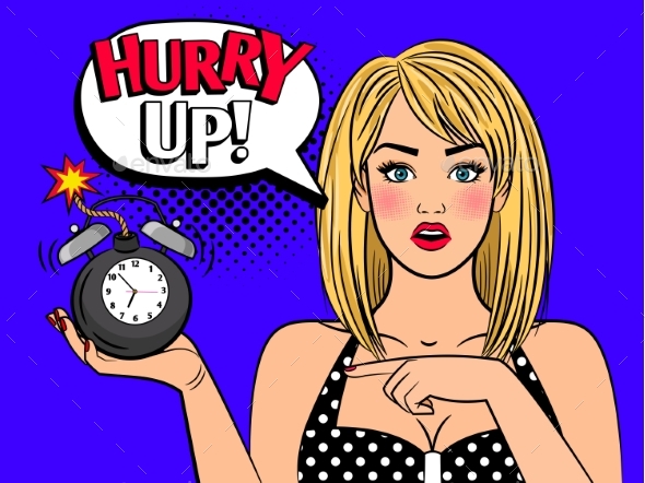 Pop Art Woman with Alarmclock Bomb - Miscellaneous Vectors