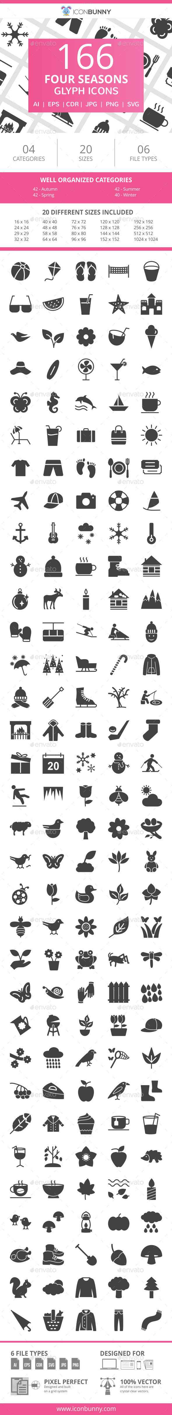 166 Four Seasons Glyph Icons - Icons