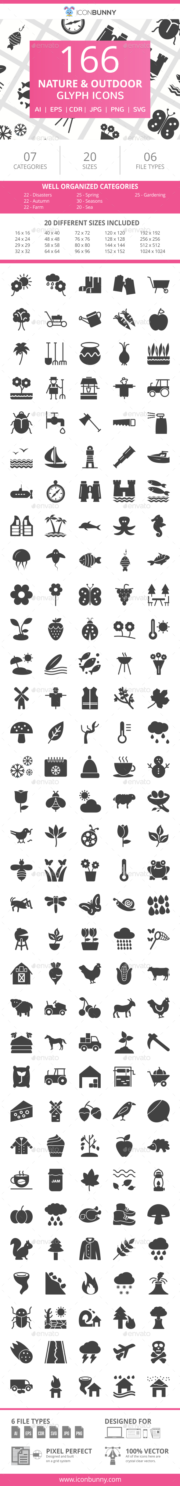 166 Nature & Outdoor Glyph Icons - Icons