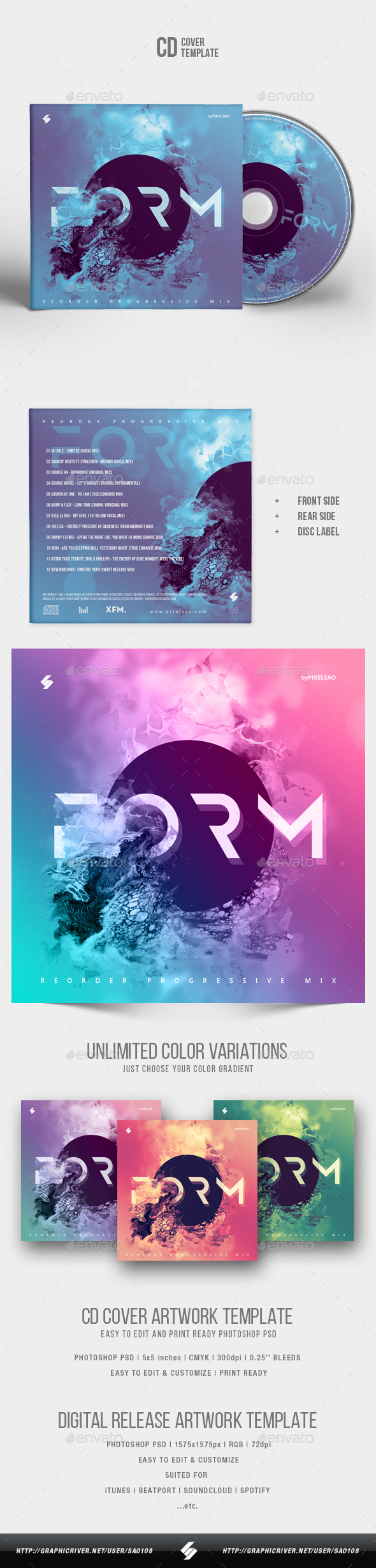 Form - Abstract CD Cover Artwork Template - CD & DVD Artwork Print Templates