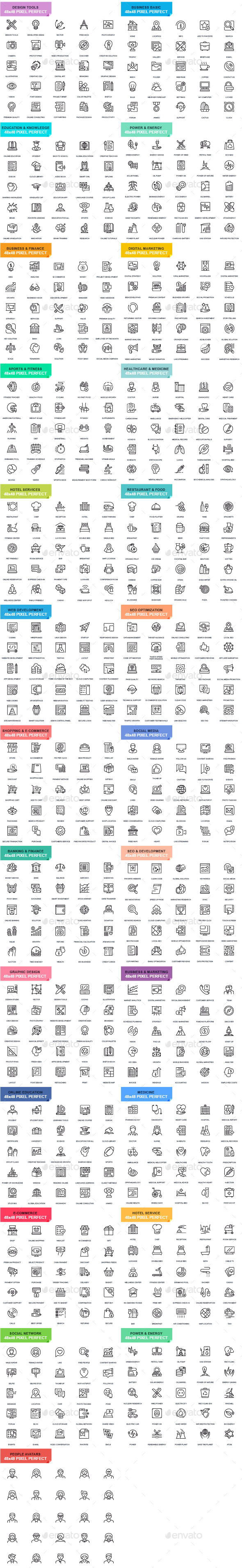 Set of Thin Line Business Icons - Icons