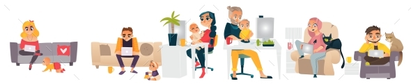 Freelancers Self-Employed People Working at Home - People Characters
