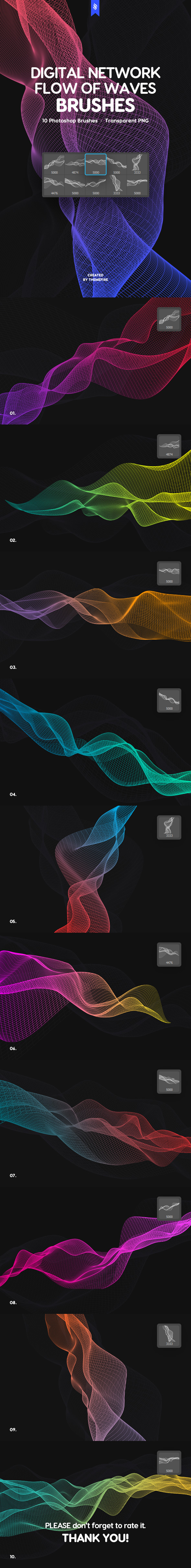 Digital Network Flow of Waves Photoshop Brushes - Techno / Futuristic Brushes