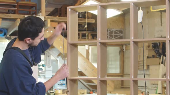 Carpenter Man Maker Measures Handmade Wooden Shelf