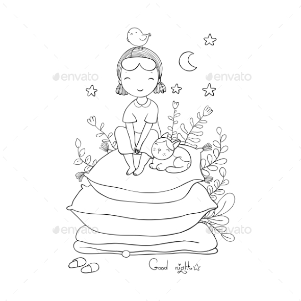 Girl and Cat - Animals Characters