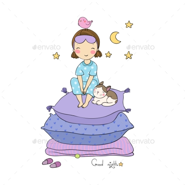 Girl and Cat - Animals Characters