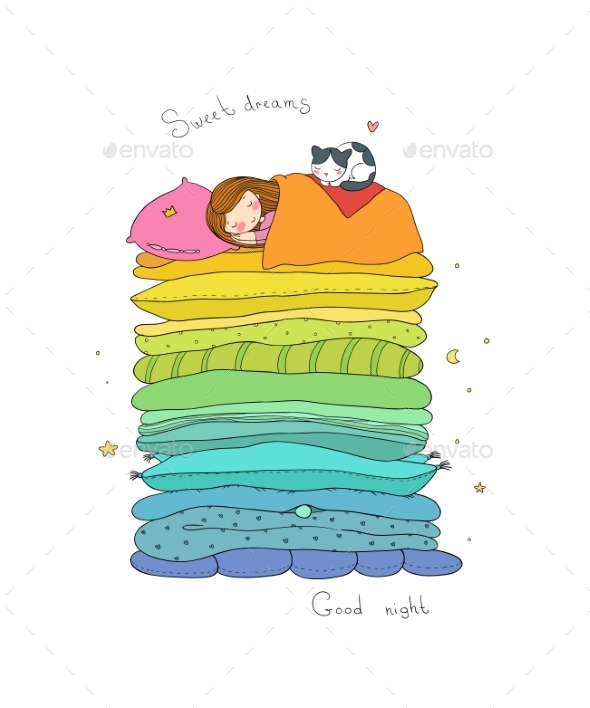 Girl and Cats - Animals Characters