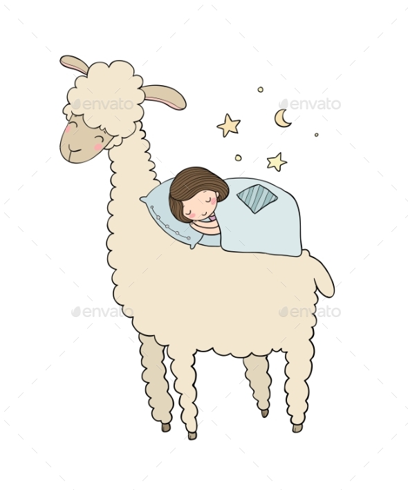 A Sleeping Girl and a Cartoon Llama - Animals Characters