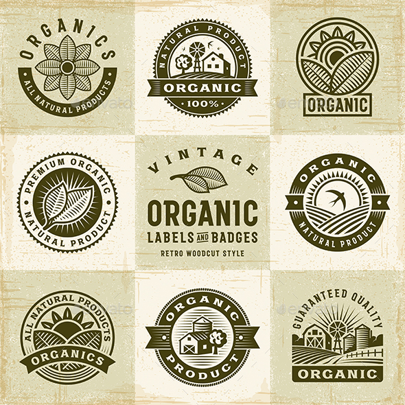 Vintage Organic Labels and Badges Set - Decorative Symbols Decorative