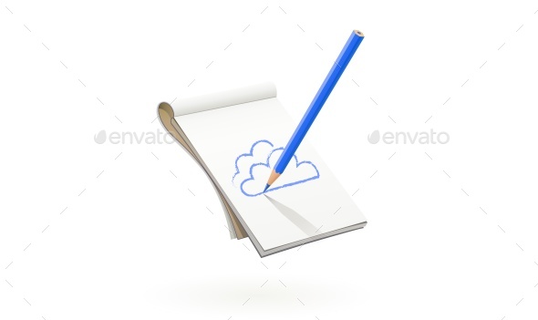 Blue Pencil Draws Cloud in Art Album - Man-made Objects Objects