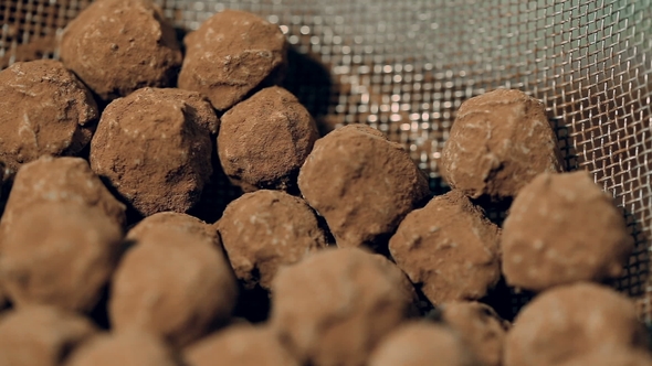 Heap of Homemade Truffles in a Colander Sifted From the Remains of Cocoa.