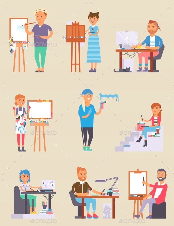 Young Vector Artist Designer Creative People - People Characters