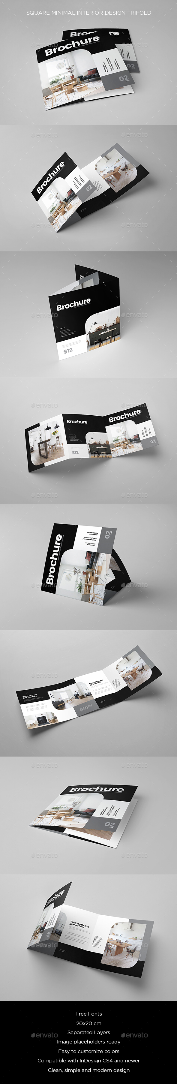 Square Minimal Interior Design Trifold - Brochures Print Templates