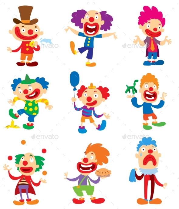 Clown Character Vector Performing Different Fun - People Characters