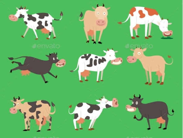 Milk Vector Cow Bull with Calf Buffalo Different - Animals Characters